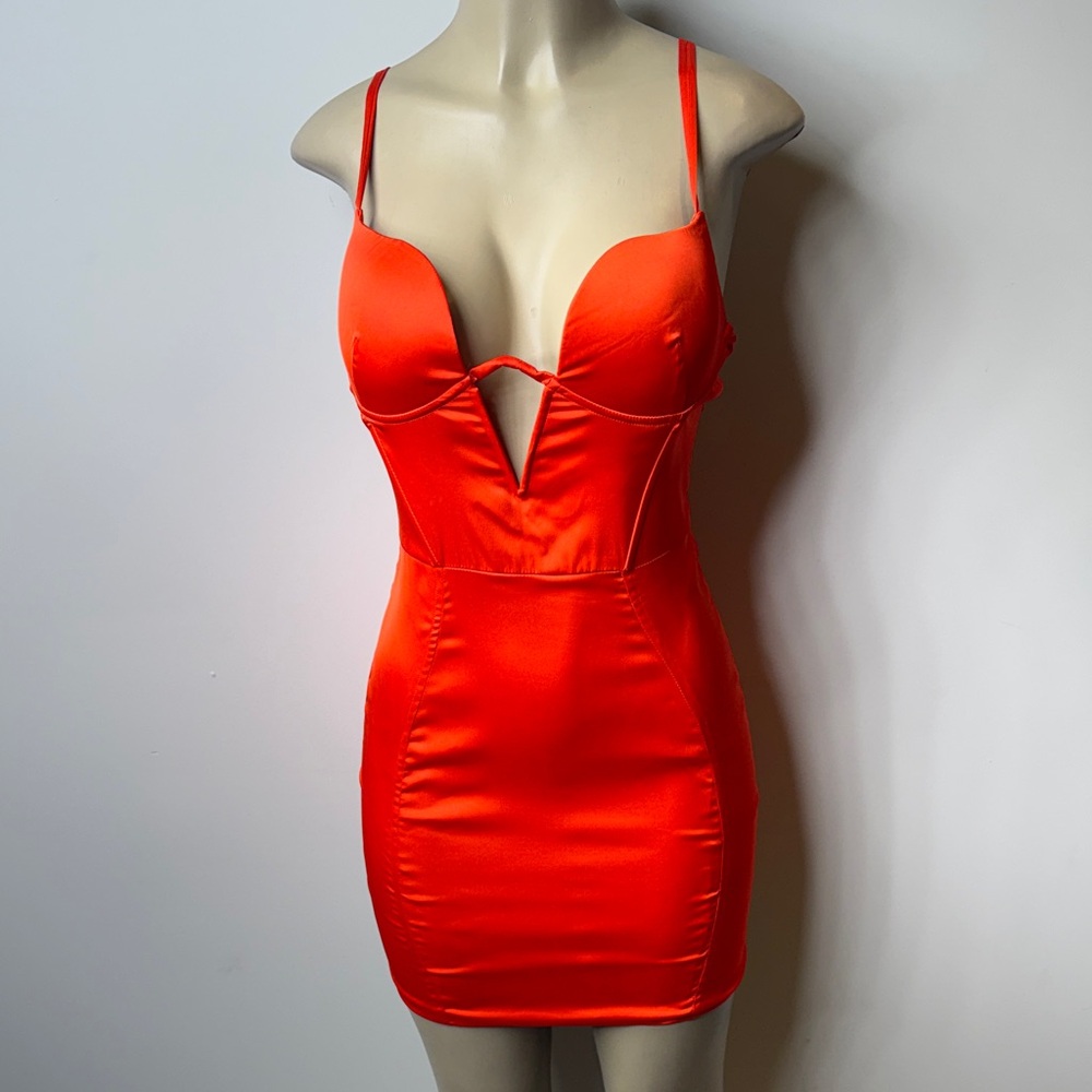 Oh Polly Orange Satin Dress
